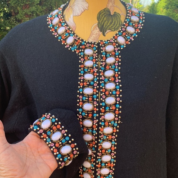 Vintage, Black long sleeve cardigan with beaded design - Picture 6 of 17